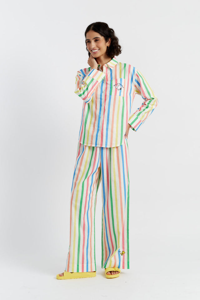 Multi Linen-Cotton Snoopy Stripe Trousers image 1