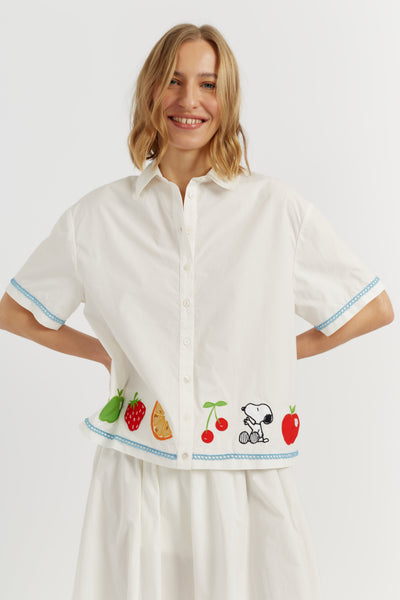 Cream Cotton Snoopy Fruit Shirt