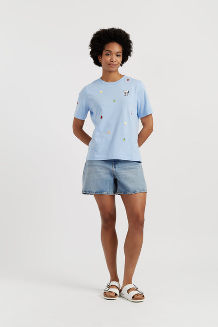 Light-Blue Cotton Snoopy Fruit T-Shirt