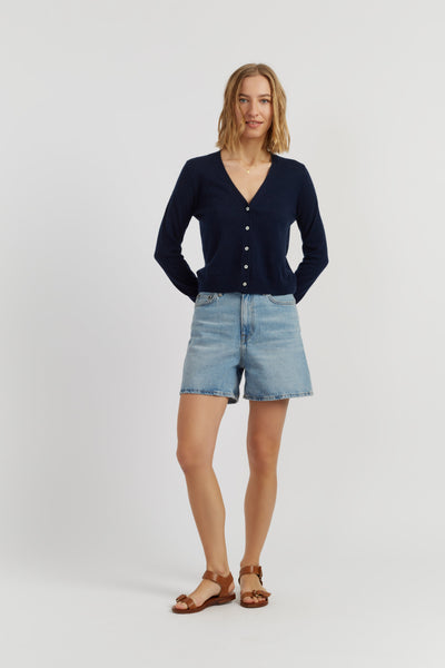 Navy Air Pure Cashmere Cardigan