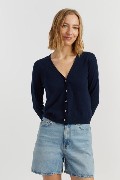 Navy Air Pure Cashmere Cardigan