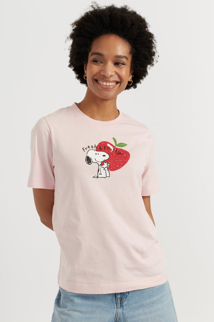 Light-Pink Cotton Snoopy Apple T-Shirt