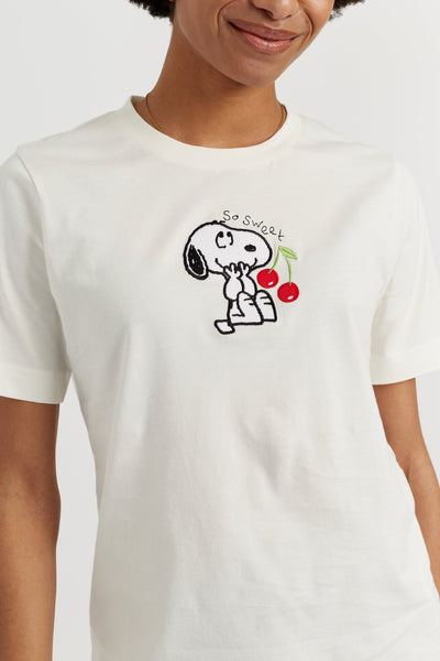 Cream Cotton Snoopy Cherry T-Shirt