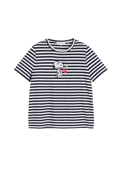 Navy Cotton Snoopy Breton Cherry T-Shirt