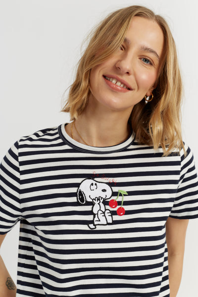 Navy Cotton Snoopy Breton Cherry T-Shirt