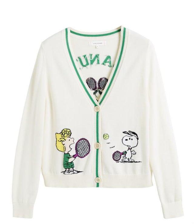 Cream Cotton Peanuts Racquet Club Cardigan image 3