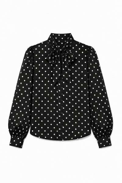 Black Viscose Polka Tie Shirt