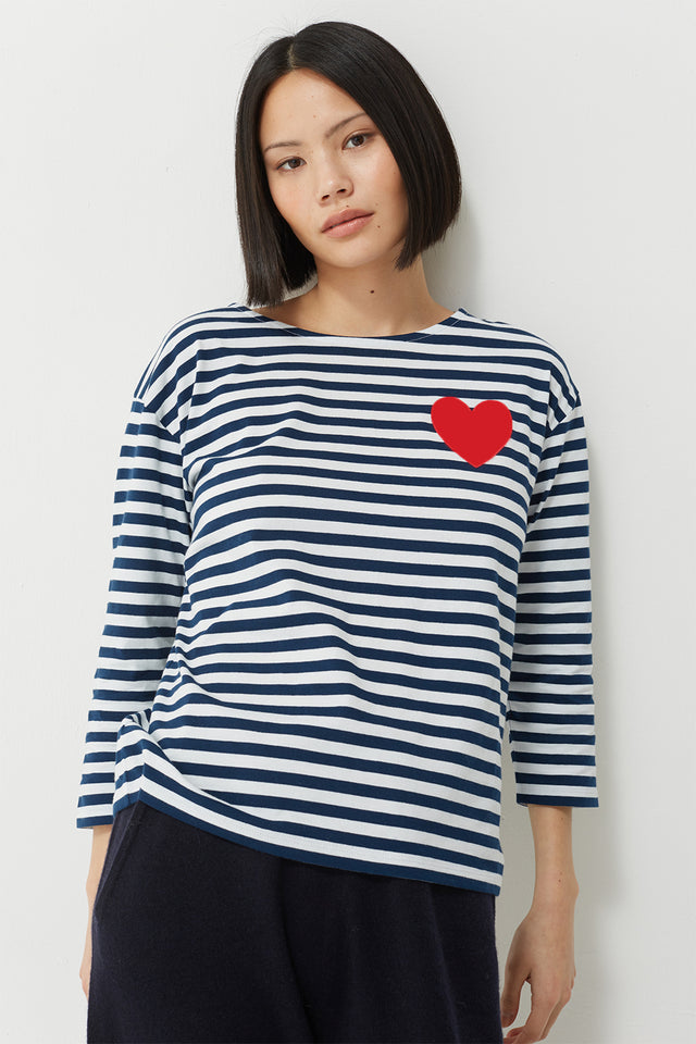 Navy Cotton Heart Breton T-Shirt image 1