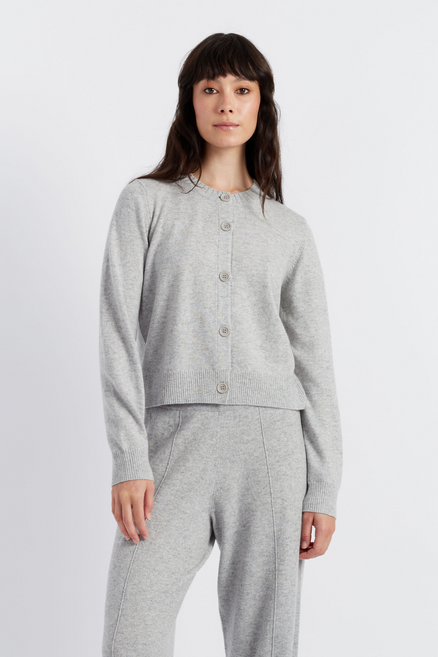 Light-Grey Wool-Cashmere Crew Neck Cardigan