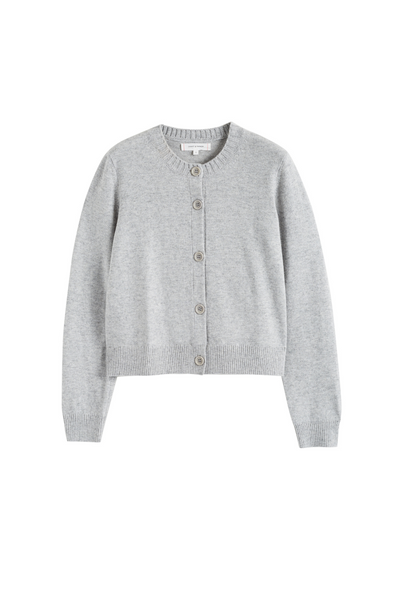 Light-Grey Wool-Cashmere Crew Neck Cardigan