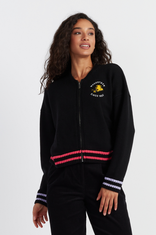 Black Wool-Cashmere Snoopy Bomber Jacket image 1