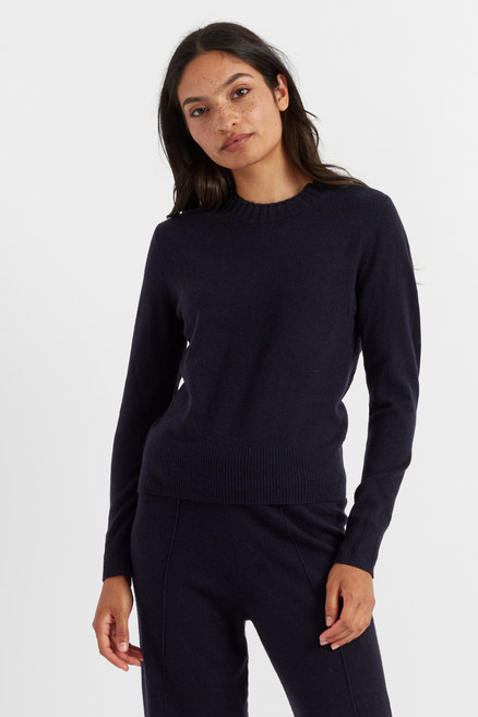 Navy Wool-Cashmere Cropped Sweater