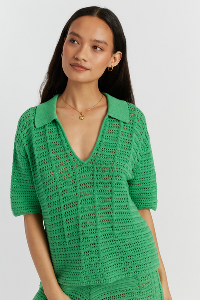 Green Cotton Crochet Shirt