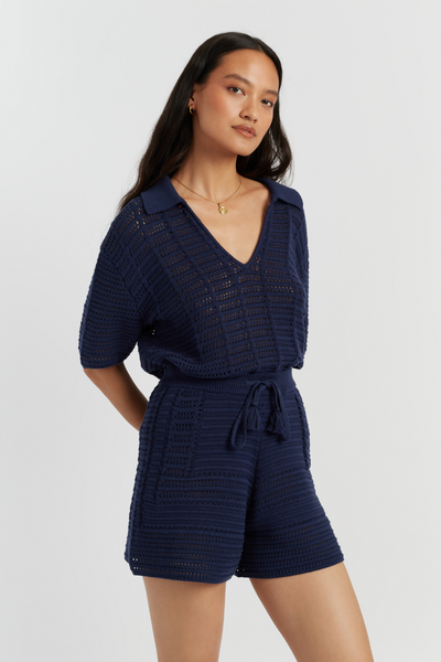 SAMPLE SALE - NO REFUNDS Navy Cotton Crochet Shorts