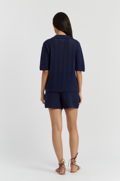 SAMPLE SALE - NO REFUNDS Navy Cotton Crochet Shorts