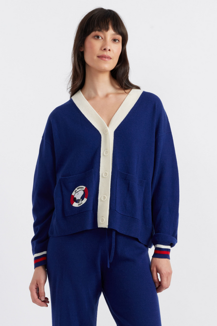 SAMPLE SALE - NO REFUNDS Blue Wool-Cashmere Snoopy Nautical Cardigan