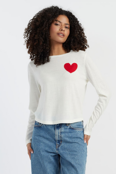 SAMPLE SALE - NO REFUNDS Cream Merino Heart Breton Sweater