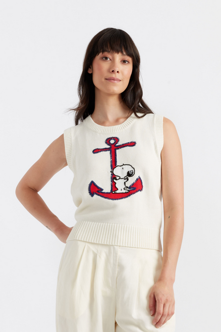 SAMPLE SALE - NO REFUNDS Cream Cotton Snoopy Anchor Tank