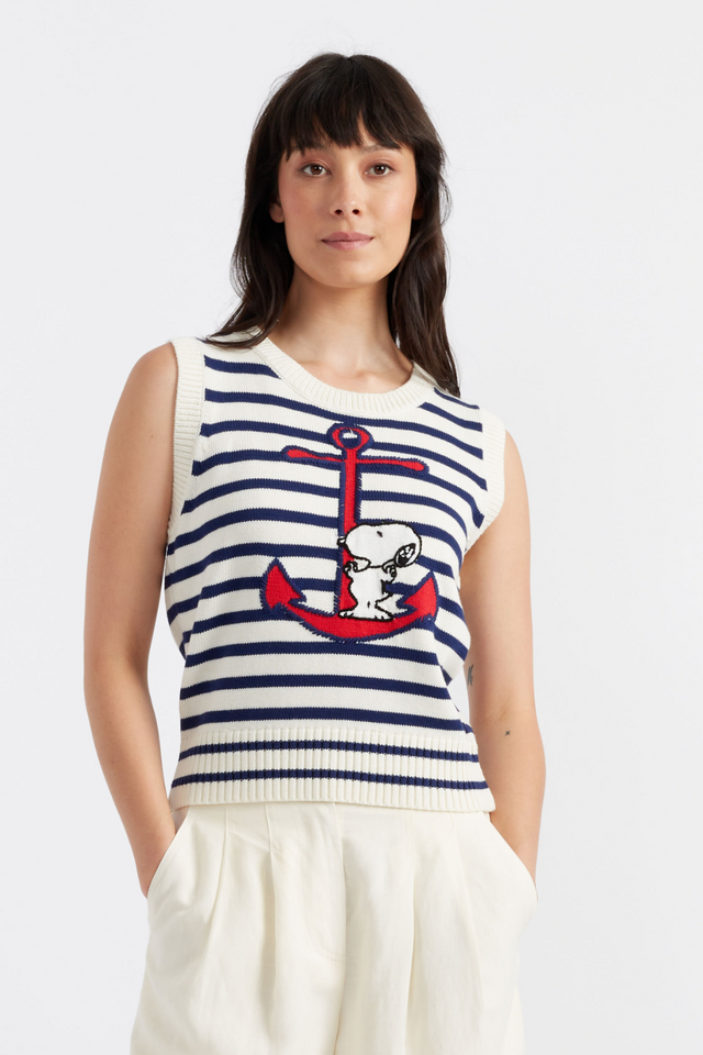 Cream Cotton Snoopy Anchor Tank image 1