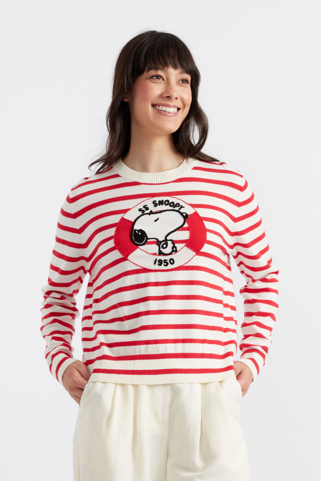 Red Cotton Snoopy Nautical Sweater image 1