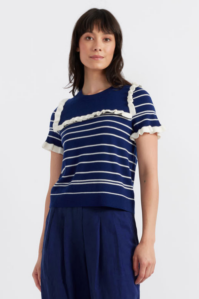 SAMPLE SALE - NO REFUNDS Blue Merino Nautical Top