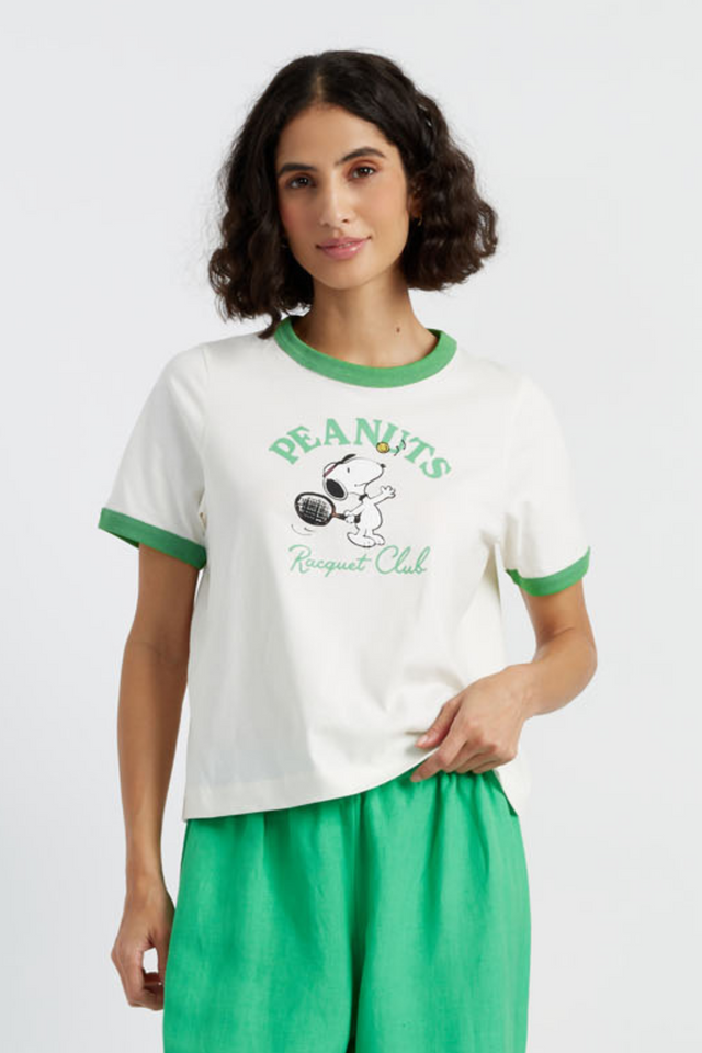 Cream Cotton Snoopy Racquet Club T-Shirt image 1