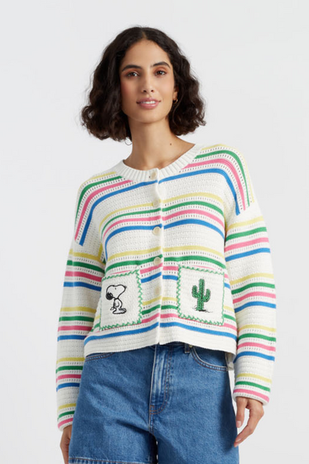 SAMPLE SALE - NO REFUNDS Cream Cotton Snoopy Vacation Cardigan