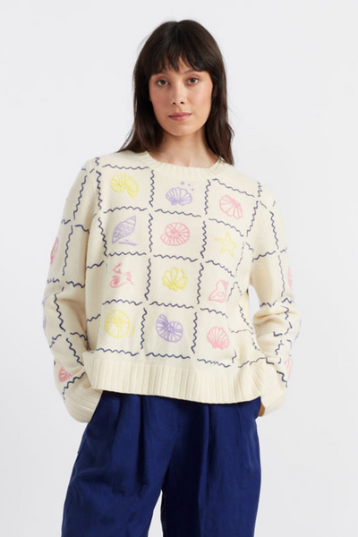 SAMPLE SALE - NO REFUNDS Cream Wool-Cashmere La Mer Embroidered Sweater