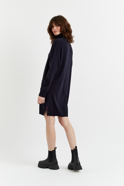 Navy Wool-Cashmere Mini Rollneck Dress