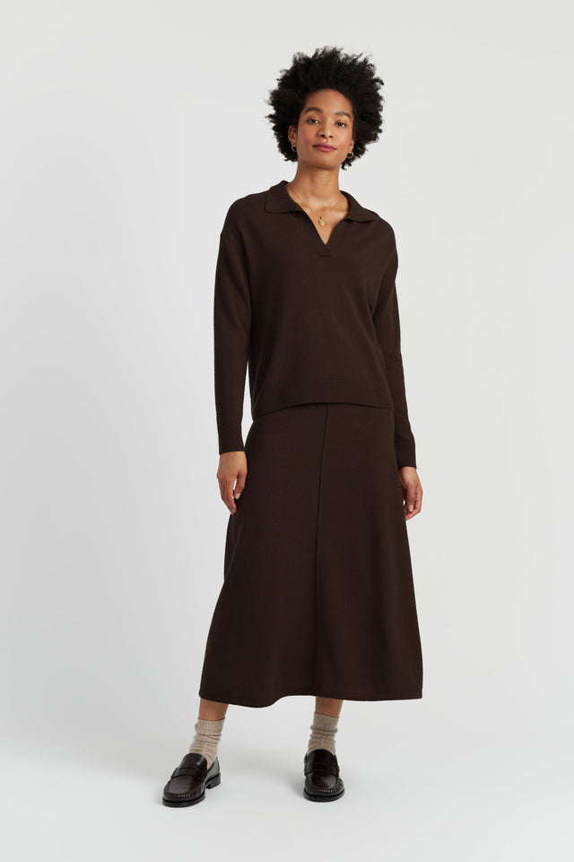 Chocolate Wool-Cashmere Collared Sweater image 2