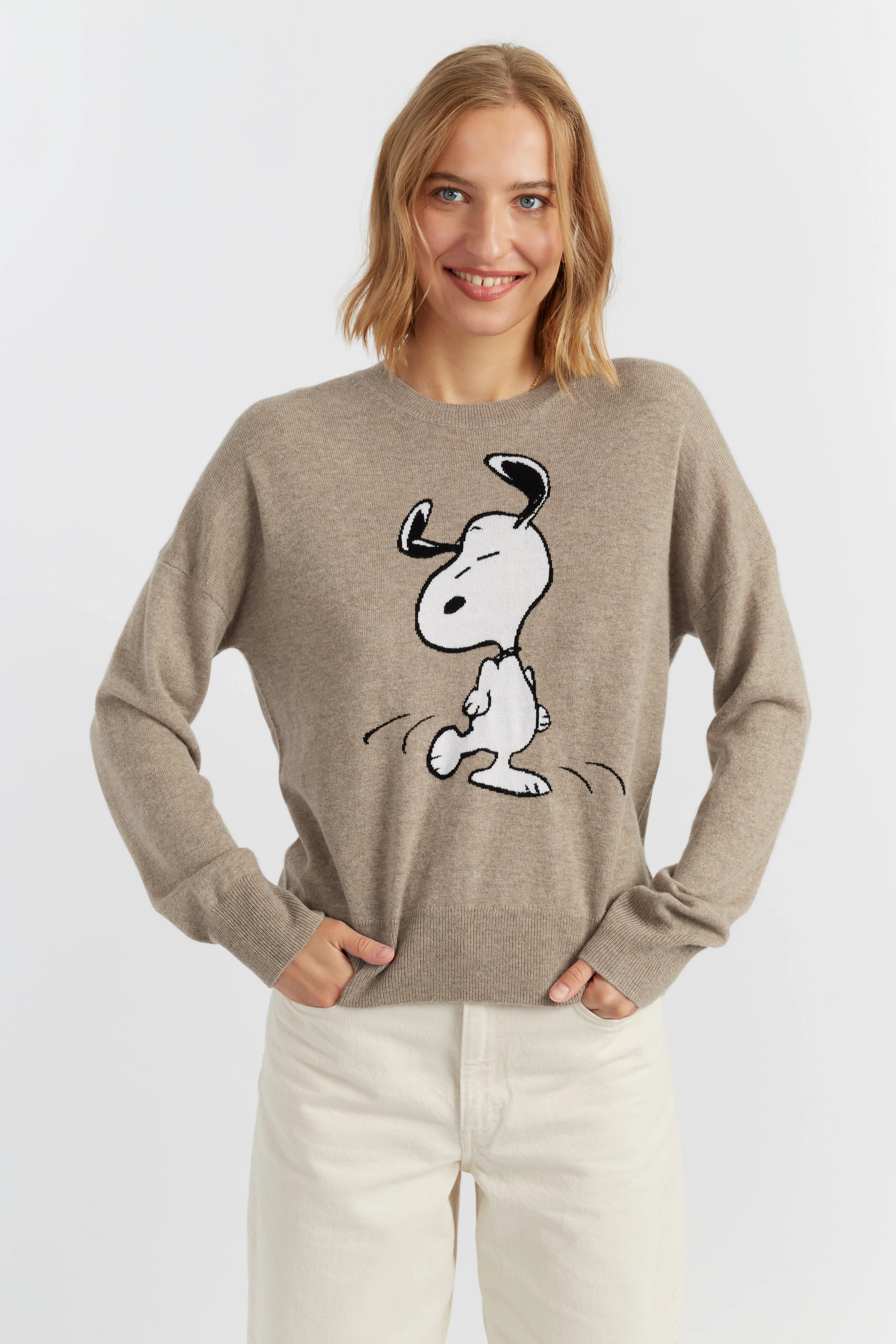 Warm-Oatmeal Wool-Cashmere Dancing Snoopy Sweater – Chinti