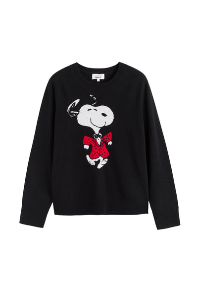 Black sweatshirt with a cartoon character design on a white background