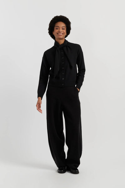 Black Wool-Cashmere Barrel Pants