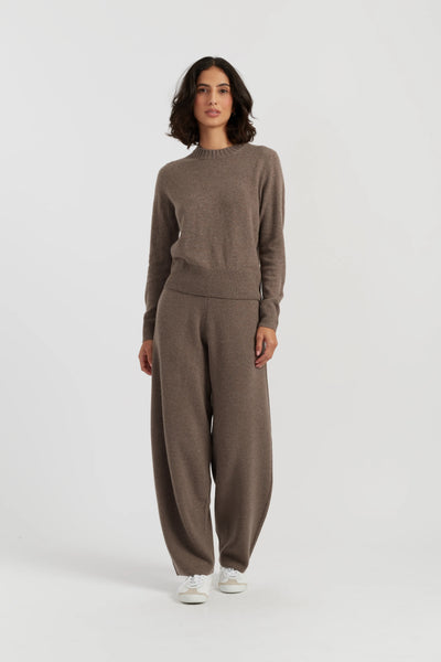 Mushroom Wool-Cashmere Barrel Pants