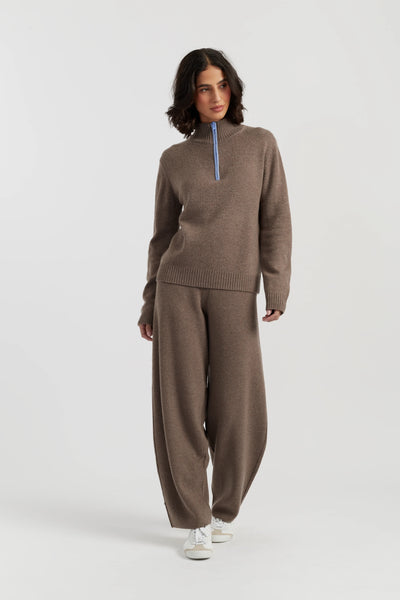 Mushroom Wool-Cashmere Quarter Zip Jumper