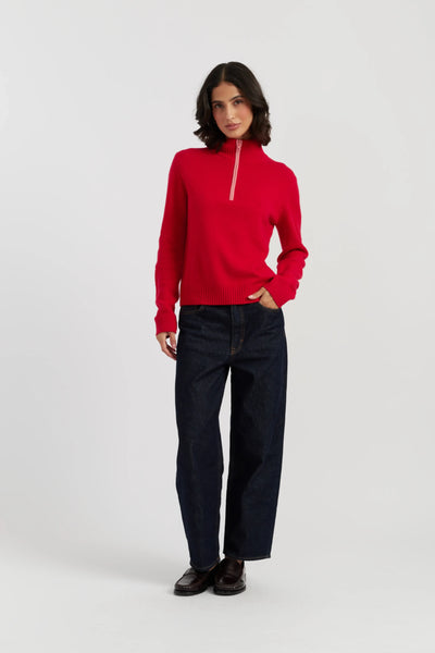 Red Wool-Cashmere Quarter Zip Jumper