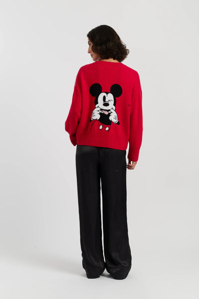 Red Wool-Cashmere Peeakabo Mickey Sweater