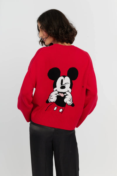 Red Wool-Cashmere Peeakabo Mickey Sweater