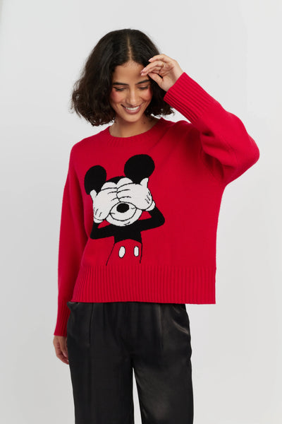 Red Wool-Cashmere Peeakabo Mickey Sweater