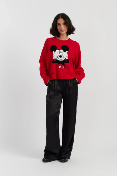 Red Wool-Cashmere Peeakabo Mickey Sweater