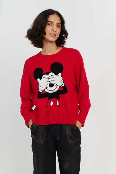 Red Wool-Cashmere Peeakabo Mickey Sweater