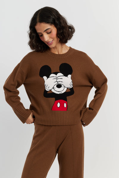 Toffee Wool-Cashmere Peeakabo Mickey Sweater