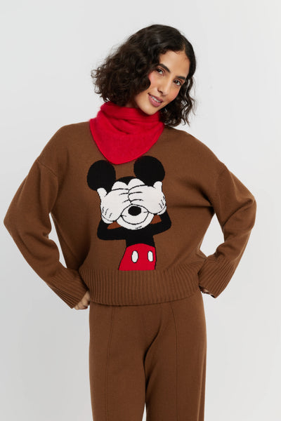 Toffee Wool-Cashmere Peeakabo Mickey Sweater