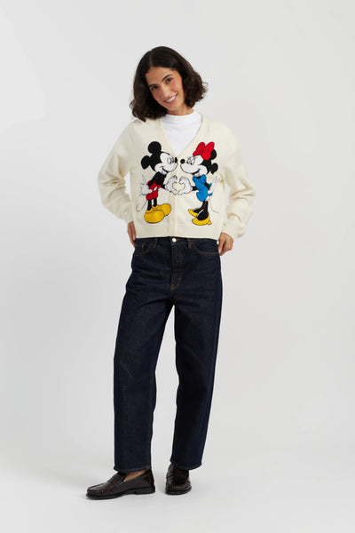 Cream Wool-Cashmere Mickey & Minnie Cardigan