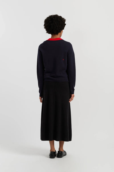 Navy Wool-Cashmere Minnie Peek Pocket Cardigan