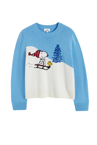 Sky-Blue  Wool-Cashmere Snoopy On The Slopes Sweater