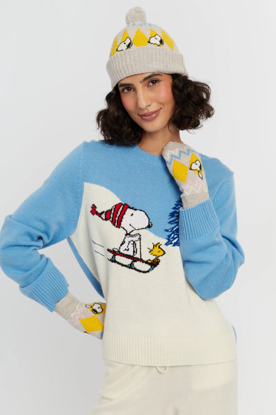 Sky-Blue  Wool-Cashmere Snoopy On The Slopes Sweater