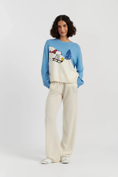 Sky-Blue  Wool-Cashmere Snoopy On The Slopes Sweater