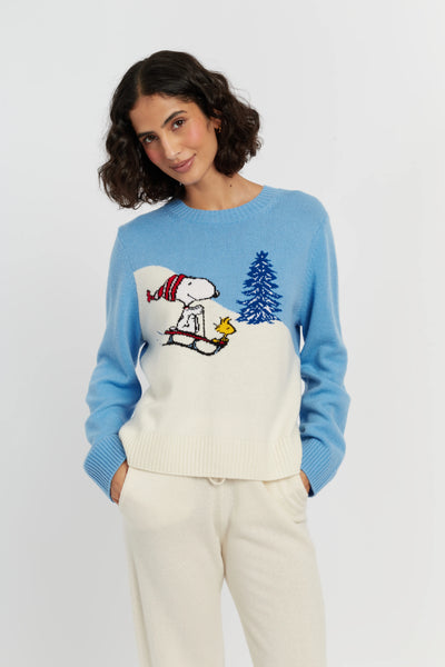 Sky-Blue  Wool-Cashmere Snoopy On The Slopes Sweater