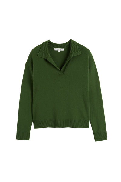 Green Wool-Cashmere Collared Sweater
